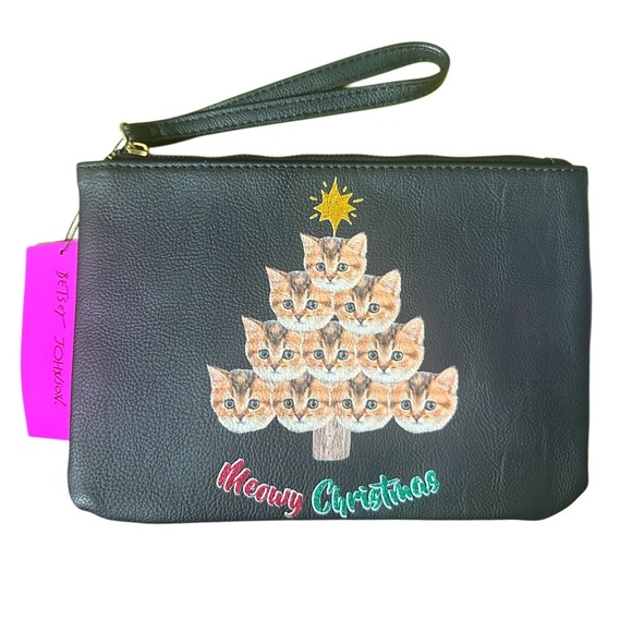 Betsey Johnson Cat Christmas Wristlet NWT - Picture 1 of 5